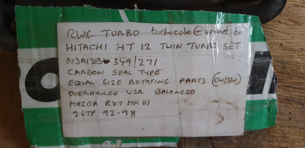 Hitachi HT12 twin turbo set (equal size rotating parts and housings) for 92-98 Mazda RX7 mk3